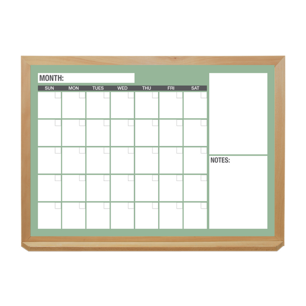 One Month Calendar Wood Frame | Custom Printed Landscape Magnetic Whiteboard