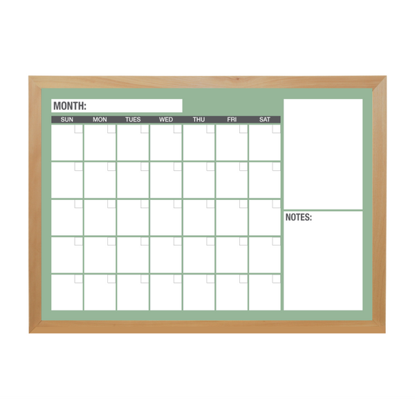 One Month Calendar Wood Frame | Custom Printed Landscape Non-Magnetic Whiteboard