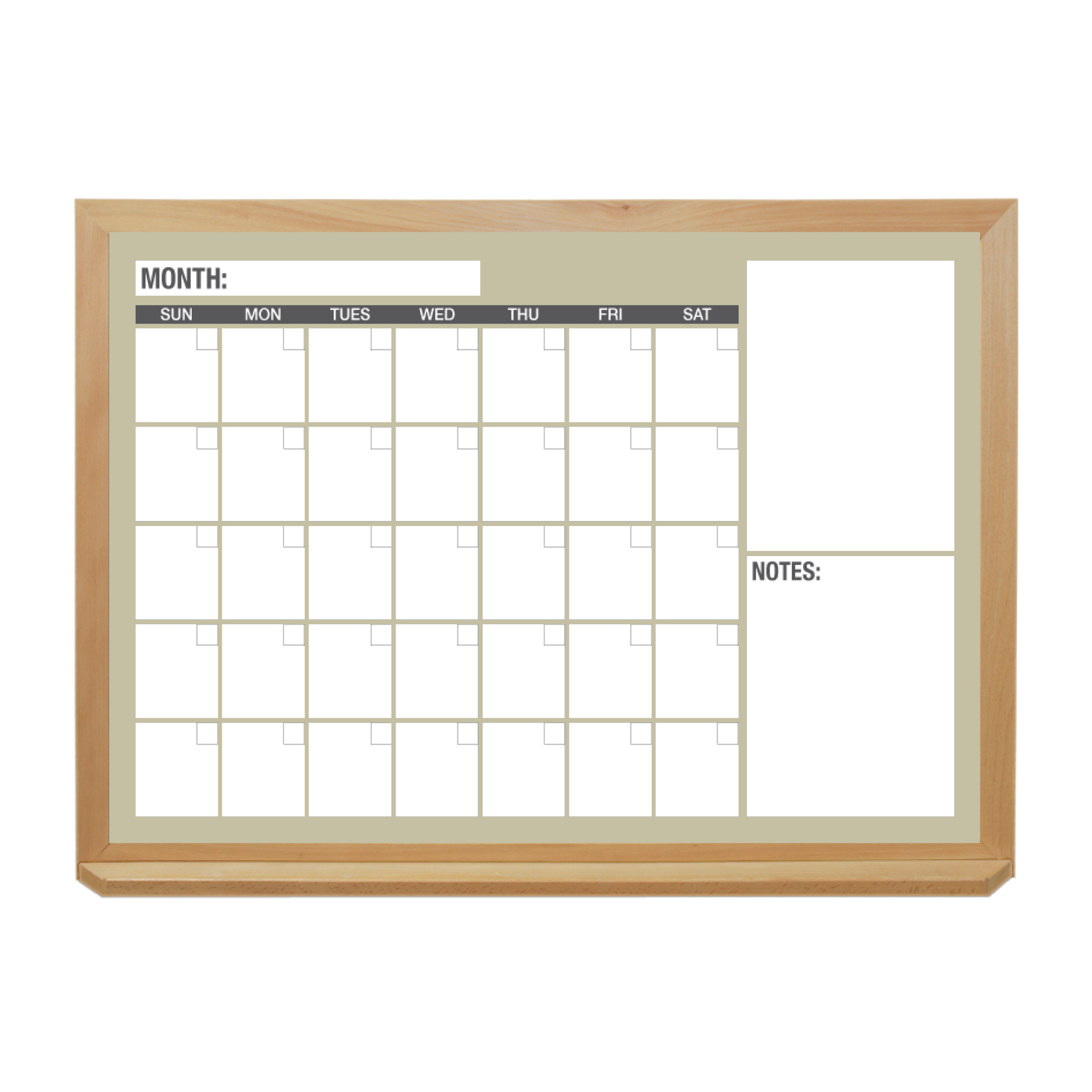 One Month Calendar Wood Frame | Custom Printed Landscape Non-Magnetic Whiteboard