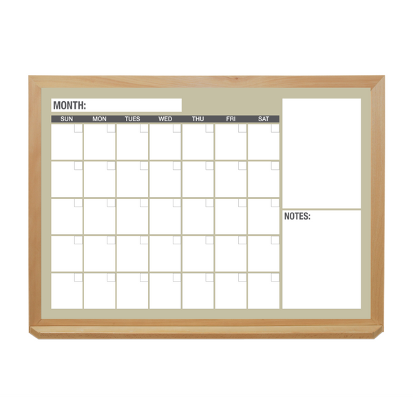 One Month Calendar Wood Frame | Custom Printed Landscape Non-Magnetic Whiteboard