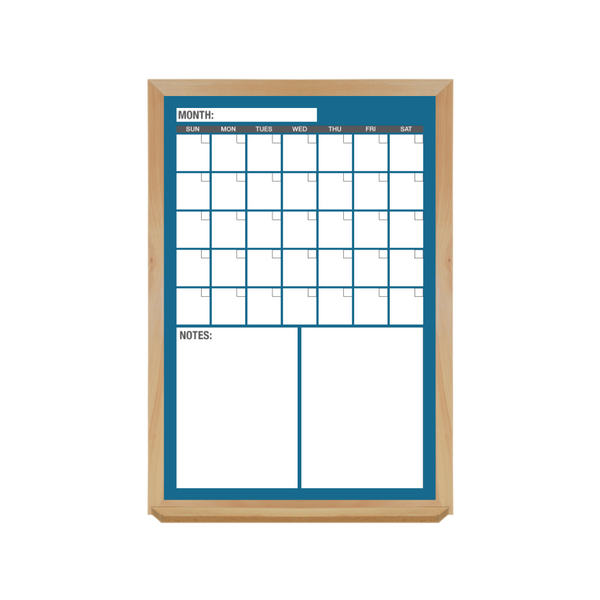 One Month Calendar Wood Frame | Custom Printed Portrait Magnetic Whiteboard