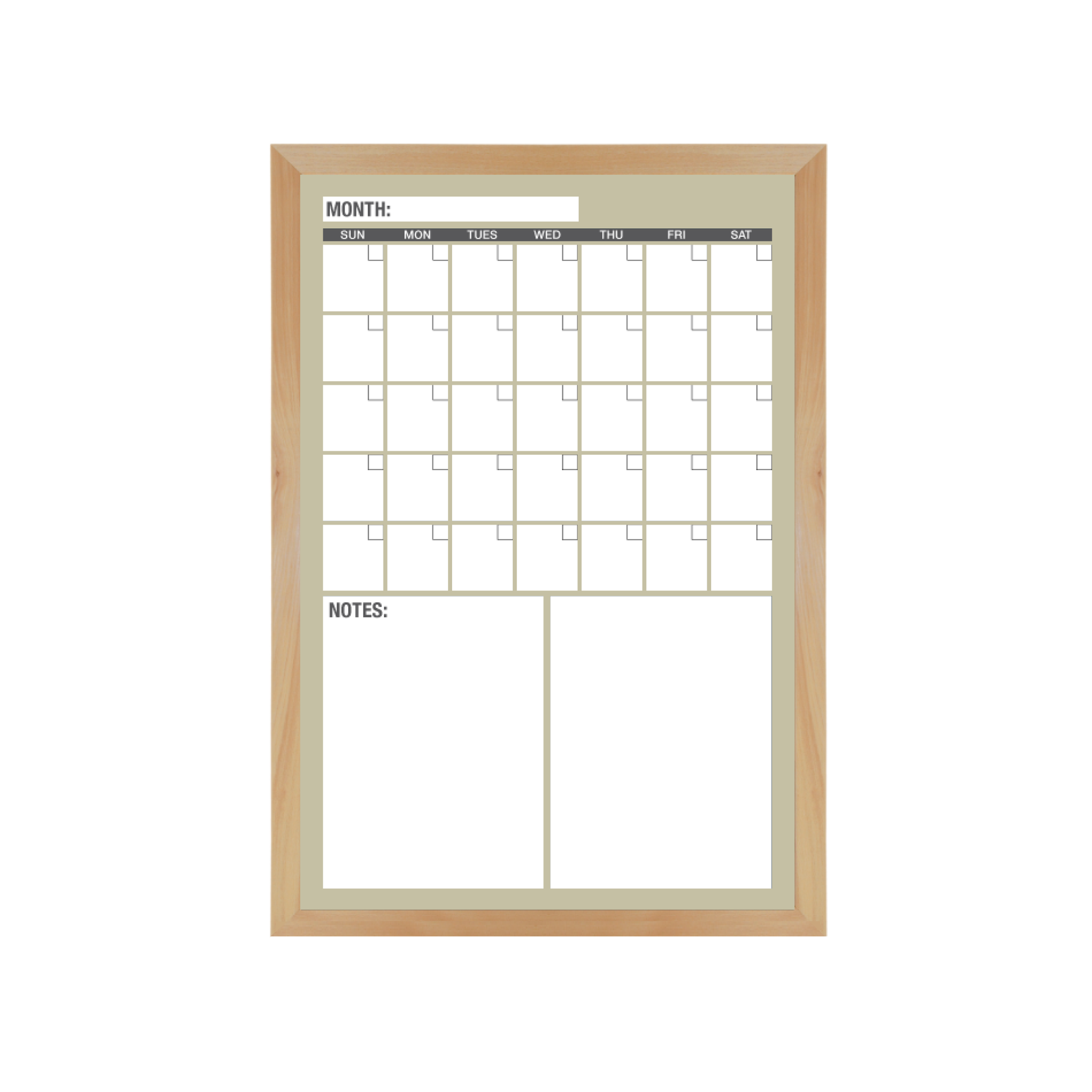 One Month Calendar Wood Frame | Custom Printed Portrait Magnetic Whiteboard