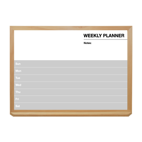 Weekly Planner Wood Frame | Custom Printed Landscape Non-Magnetic Whiteboard