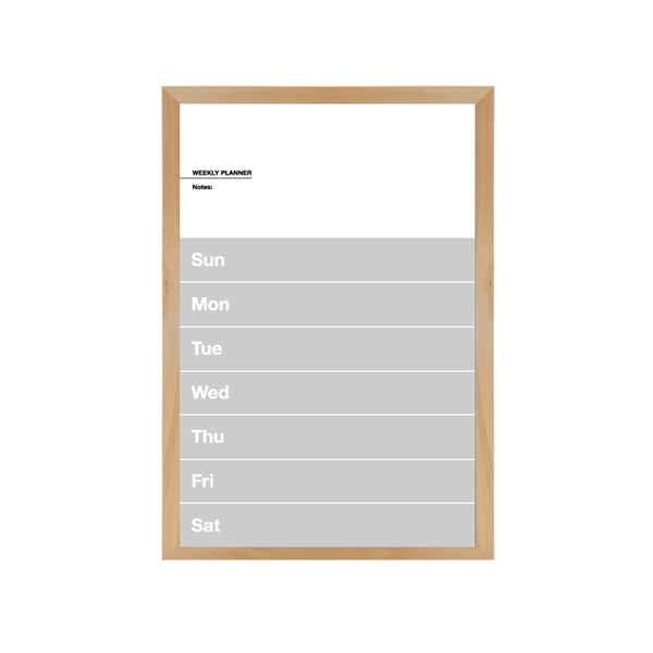 Weekly Planner Wood Frame | Custom Printed Portrait Non-Magnetic Whiteboard